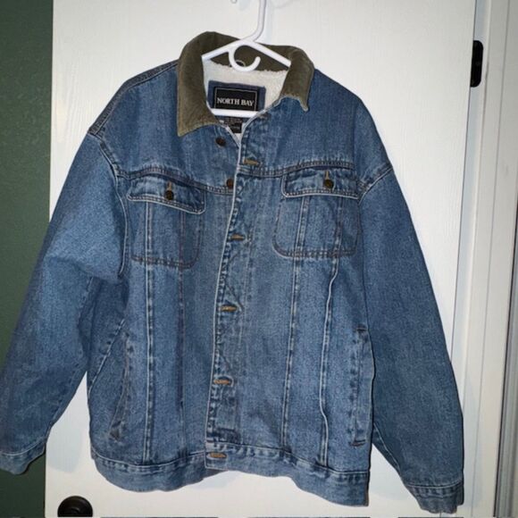 Vintage North Bay Sherpa Lined Denim Trucker Jacket Corduroy Collar - Picture 1 of 5